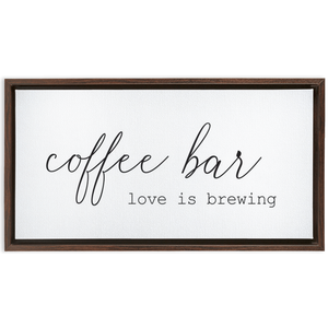 Coffee Bar Love is Brewing | Coffee Wall Decor Framed Stretched Canvas