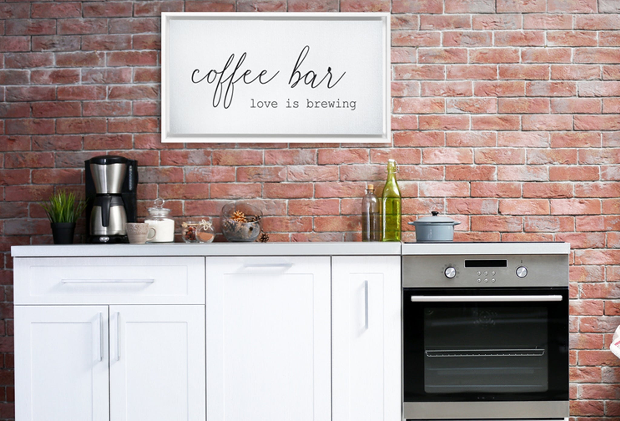 Coffee Wall Art: Coffee Bar Love is Brewing (Wood Frame Ready To