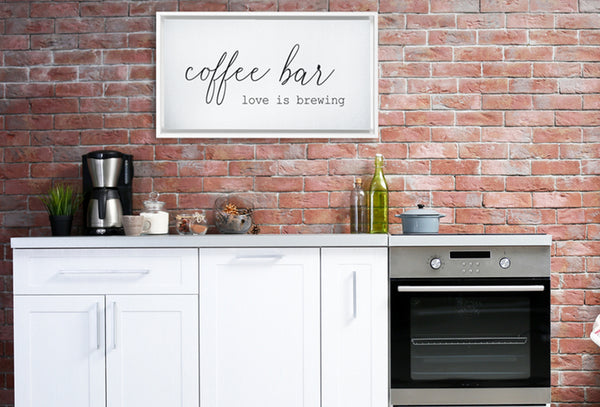 Coffee Bar Love is Brewing | Coffee Wall Decor Framed Stretched Canvas