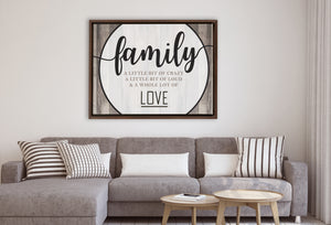 Family Crazy Loud Love | Rustic Wall Decor | Framed Stretched Canvas